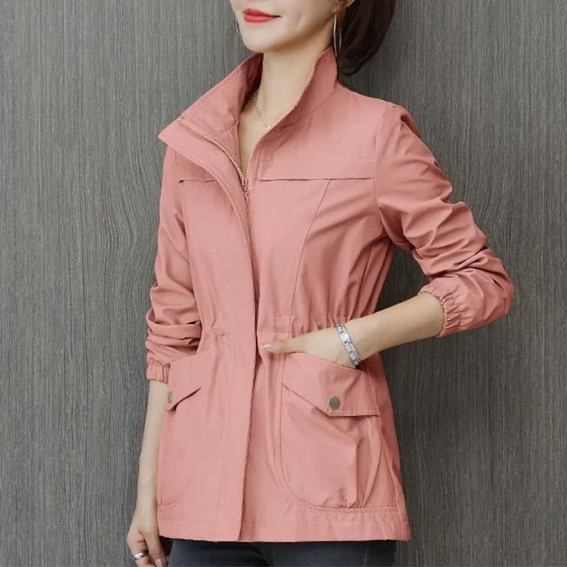 Women's Transitional Jacket With Stand-Up Collar – With Zipper, Lightweight & Autumnal