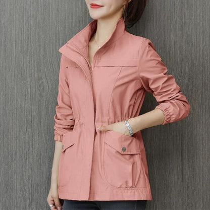 Women's Transitional Jacket With Stand-Up Collar – With Zipper, Lightweight & Autumnal