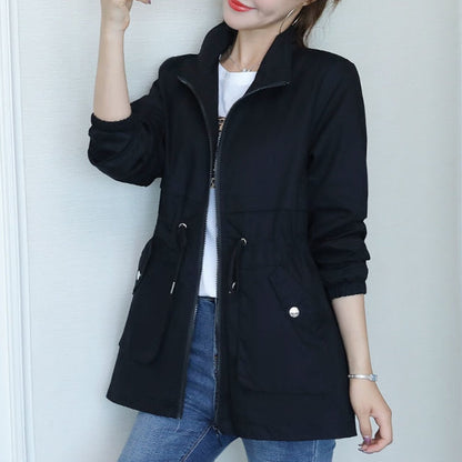 Women's Transitional Jacket With Stand-Up Collar – With Zipper, Lightweight & Autumnal