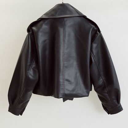 Women's Cropped Leather Jacket – Short Fit, Faux Leather & Zipper