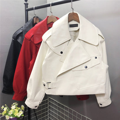 Women's Cropped Leather Jacket – Short Fit, Faux Leather & Zipper