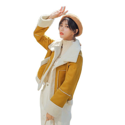 Women's Suede Jacket – Soft Velour Look, Turndown Collar & Side Pockets