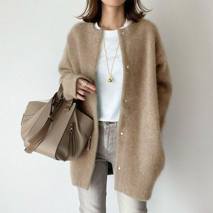 Cardigan Damen Oversized – Knopfleiste, Aufgesetzte Taschen & Warm