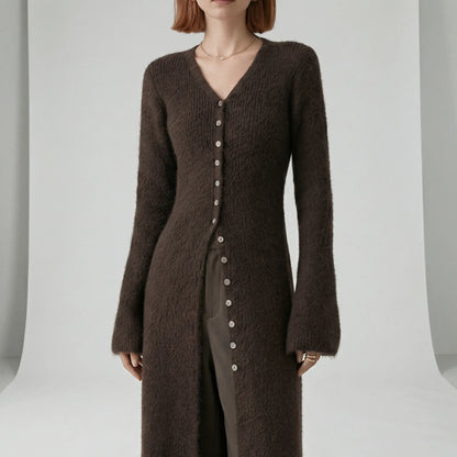 Damen Longline Cardigan mit V-Ausschnitt, Knopfleiste und Seitenschlitzen