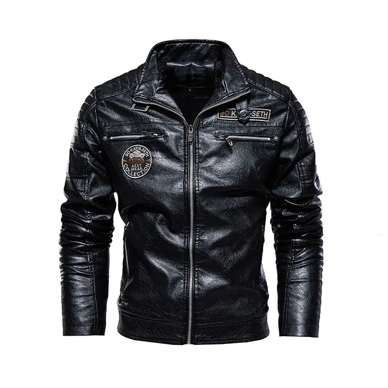 Men's Casual Leather Jacket – Warmly Lined, Turndown Collar & Side Pockets