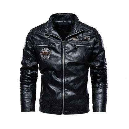 Men's Casual Leather Jacket – Warmly Lined, Turndown Collar & Side Pockets