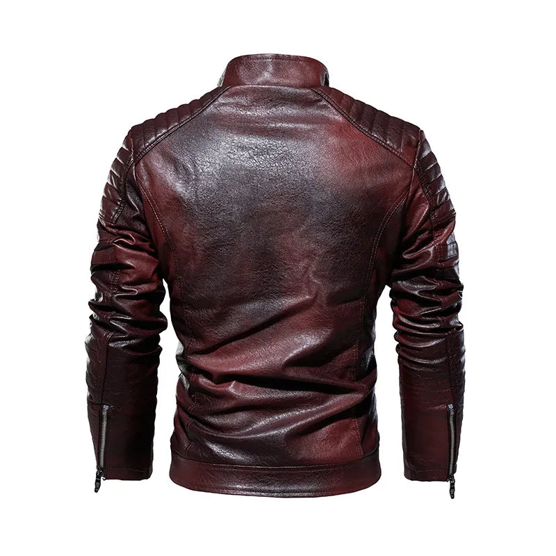 Men's Casual Leather Jacket – Warmly Lined, Turndown Collar & Side Pockets