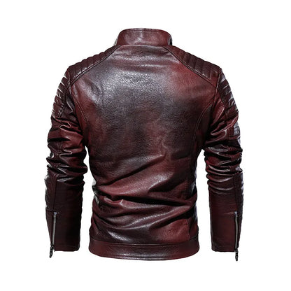 Men's Casual Leather Jacket – Warmly Lined, Turndown Collar & Side Pockets
