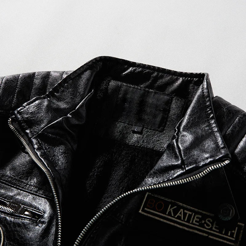 Men's Casual Leather Jacket – Warmly Lined, Turndown Collar & Side Pockets