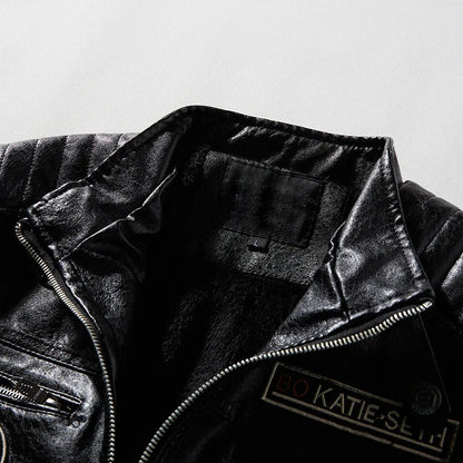 Men's Casual Leather Jacket – Warmly Lined, Turndown Collar & Side Pockets