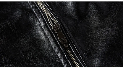 Men's Casual Leather Jacket – Warmly Lined, Turndown Collar & Side Pockets