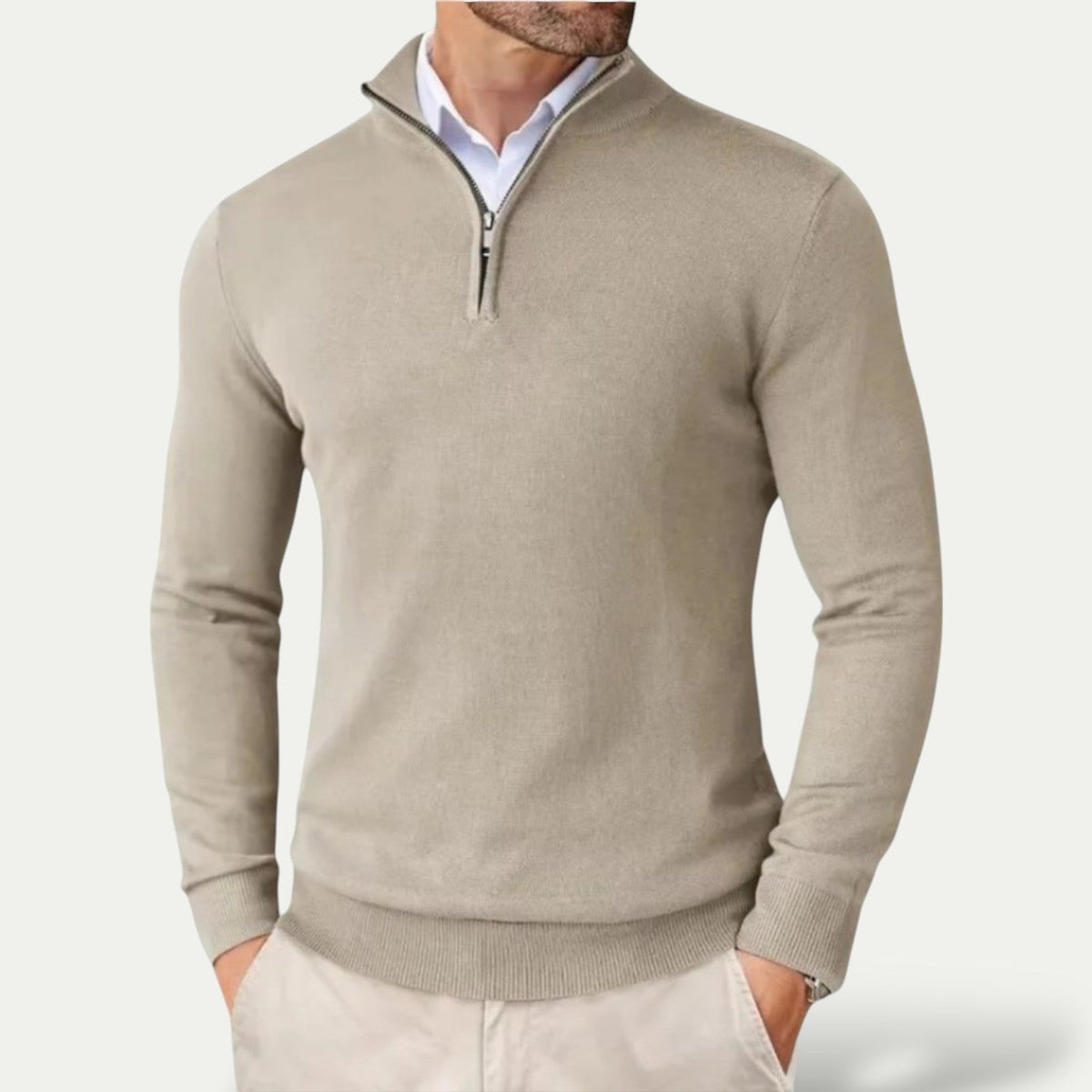 Herren Half-Zip Pullover mit Stehkragen, Rippbündchen und langen Ärmeln
