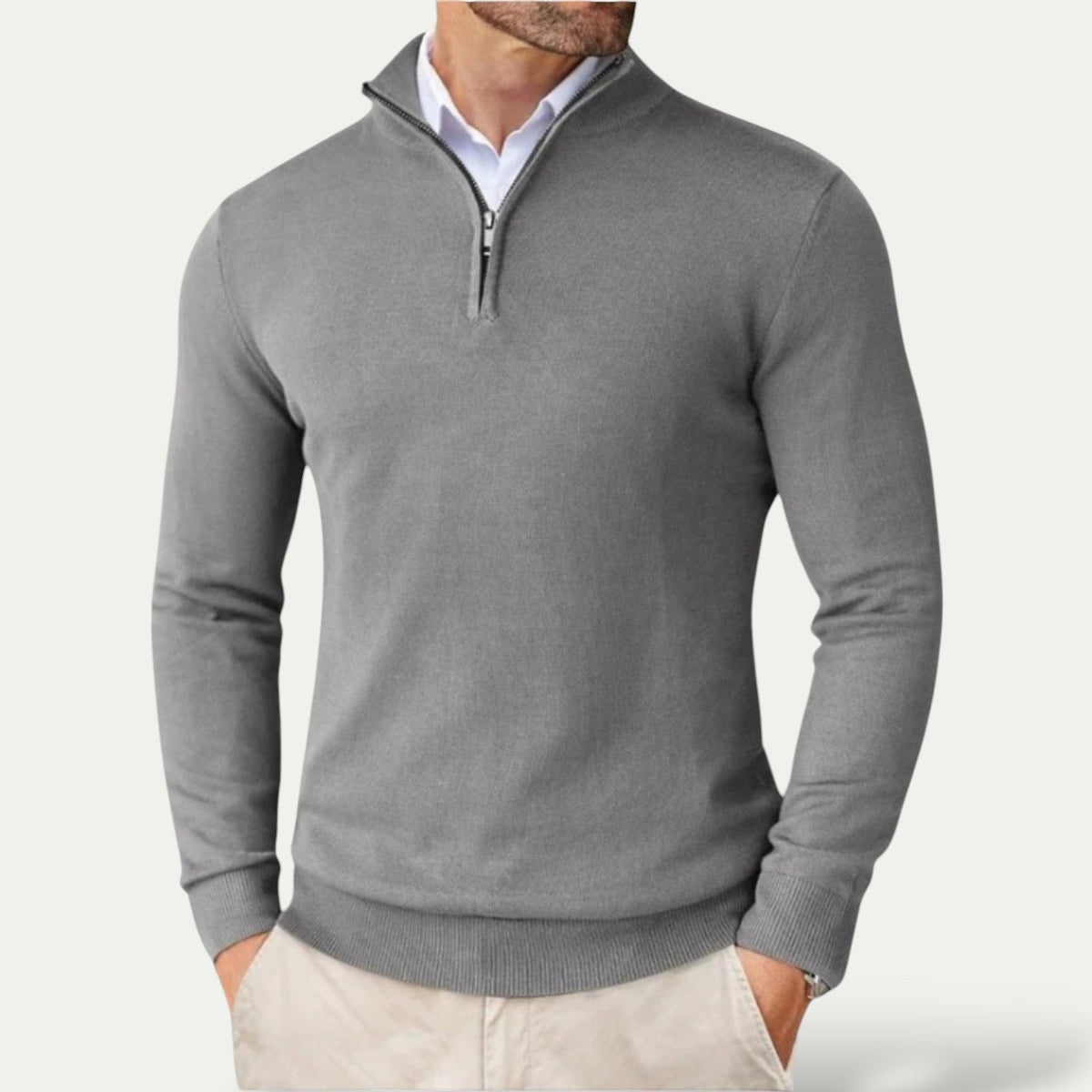 Herren Half-Zip Pullover mit Stehkragen, Rippbündchen und langen Ärmeln