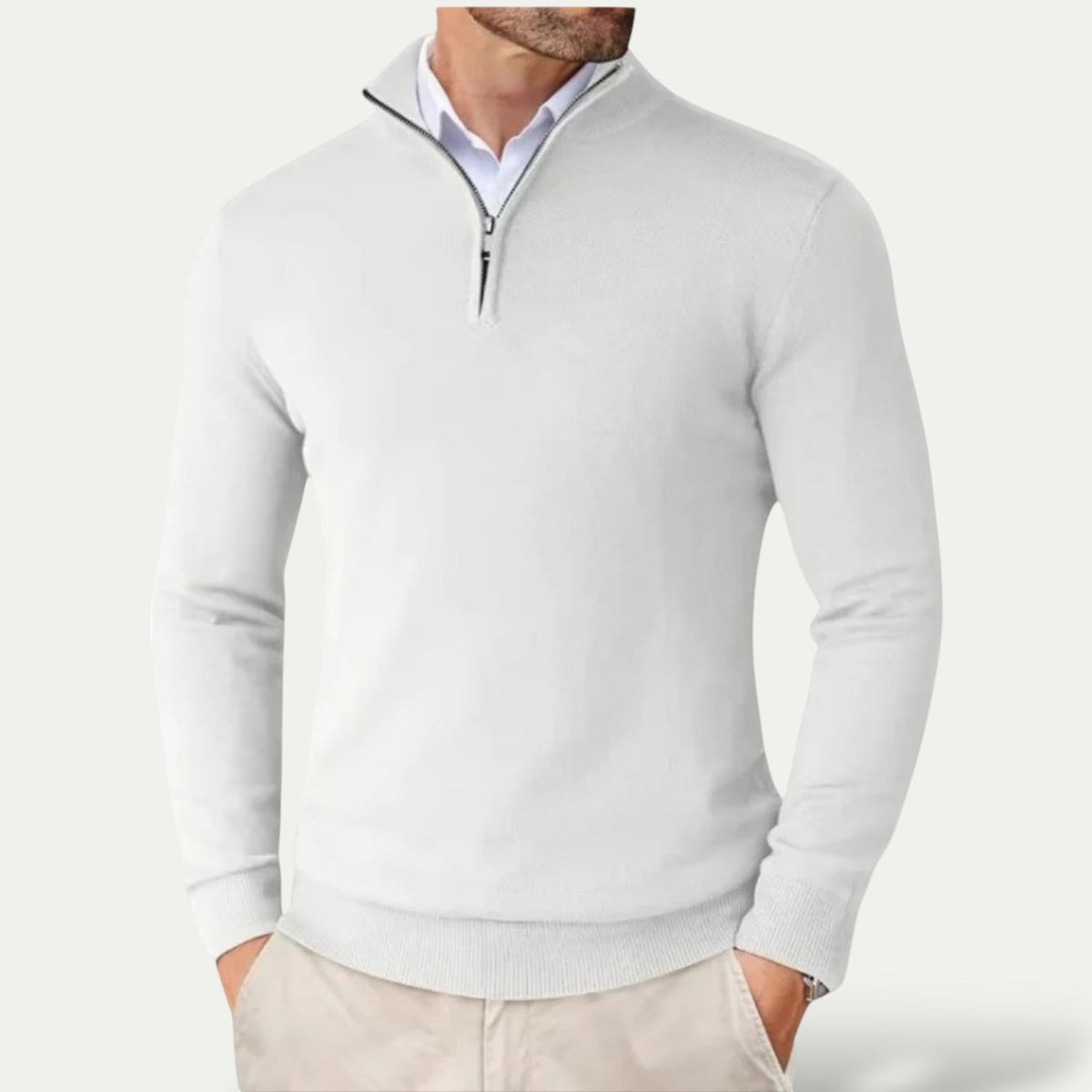 Herren Half-Zip Pullover mit Stehkragen, Rippbündchen und langen Ärmeln