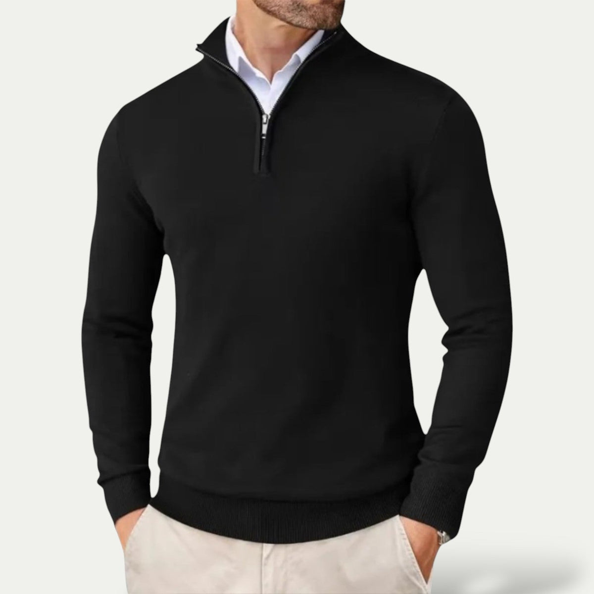 Herren Half-Zip Pullover mit Stehkragen, Rippbündchen und langen Ärmeln