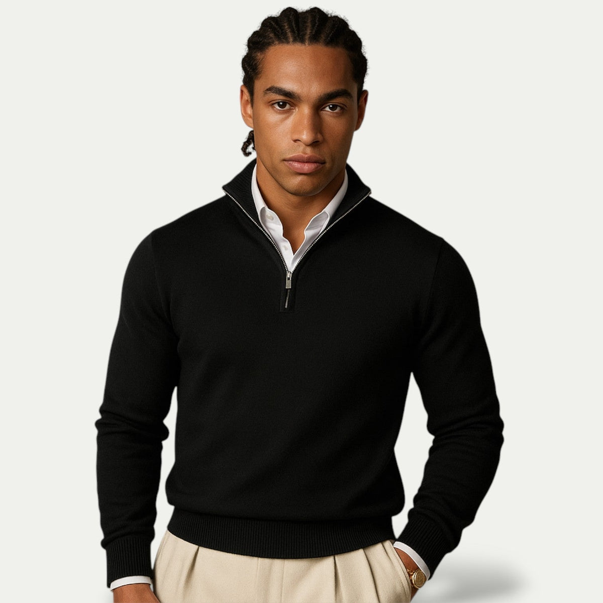Herren Half-Zip Pullover mit Stehkragen, Rippbündchen und langen Ärmeln