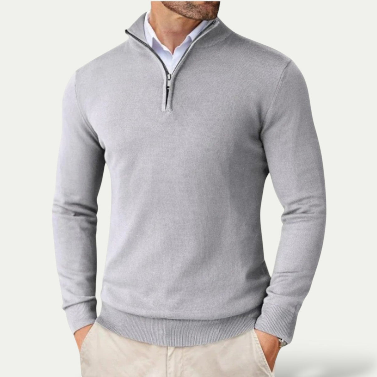 Herren Half-Zip Pullover mit Stehkragen, Rippbündchen und langen Ärmeln