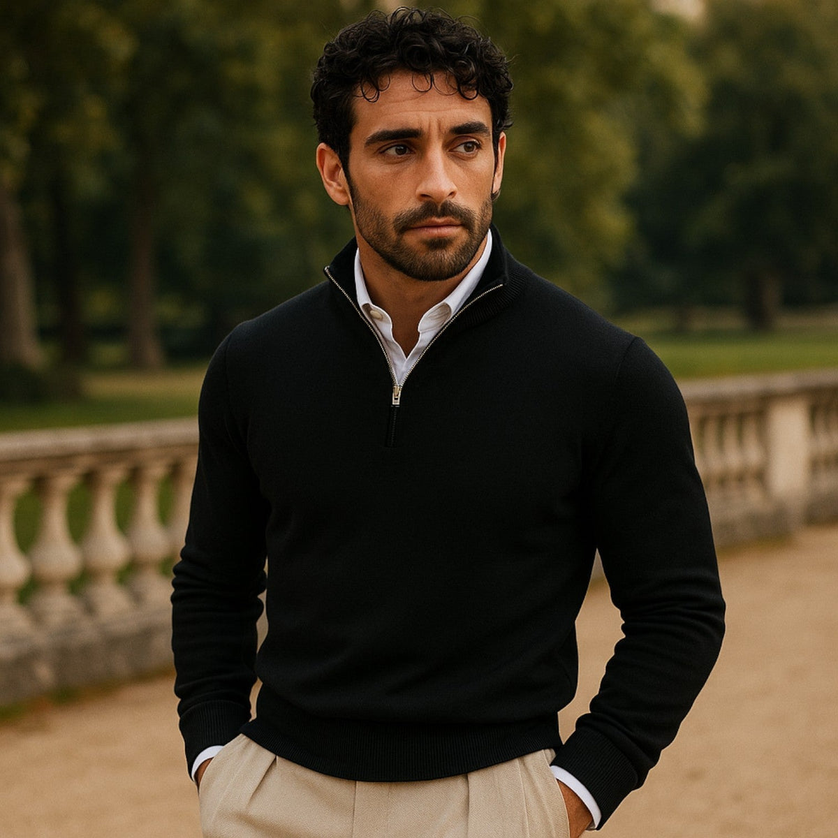 Herren Half-Zip Pullover mit Stehkragen, Rippbündchen und langen Ärmeln