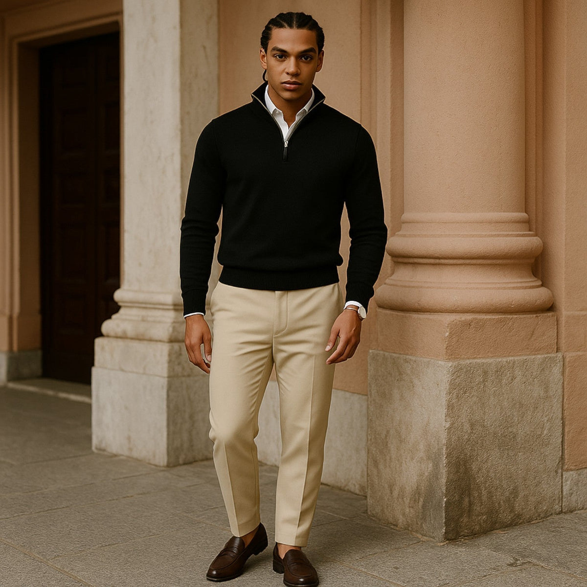 Herren Half-Zip Pullover mit Stehkragen, Rippbündchen und langen Ärmeln