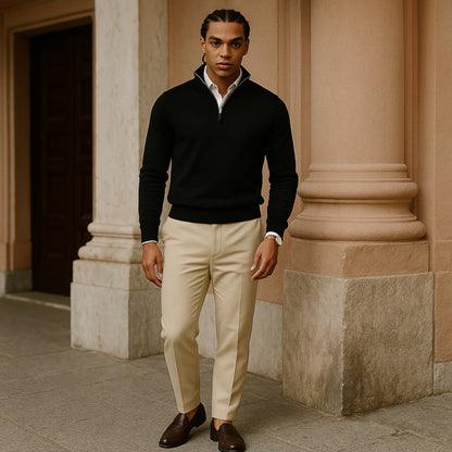 Herren Half-Zip Pullover mit Stehkragen, Rippbündchen und langen Ärmeln
