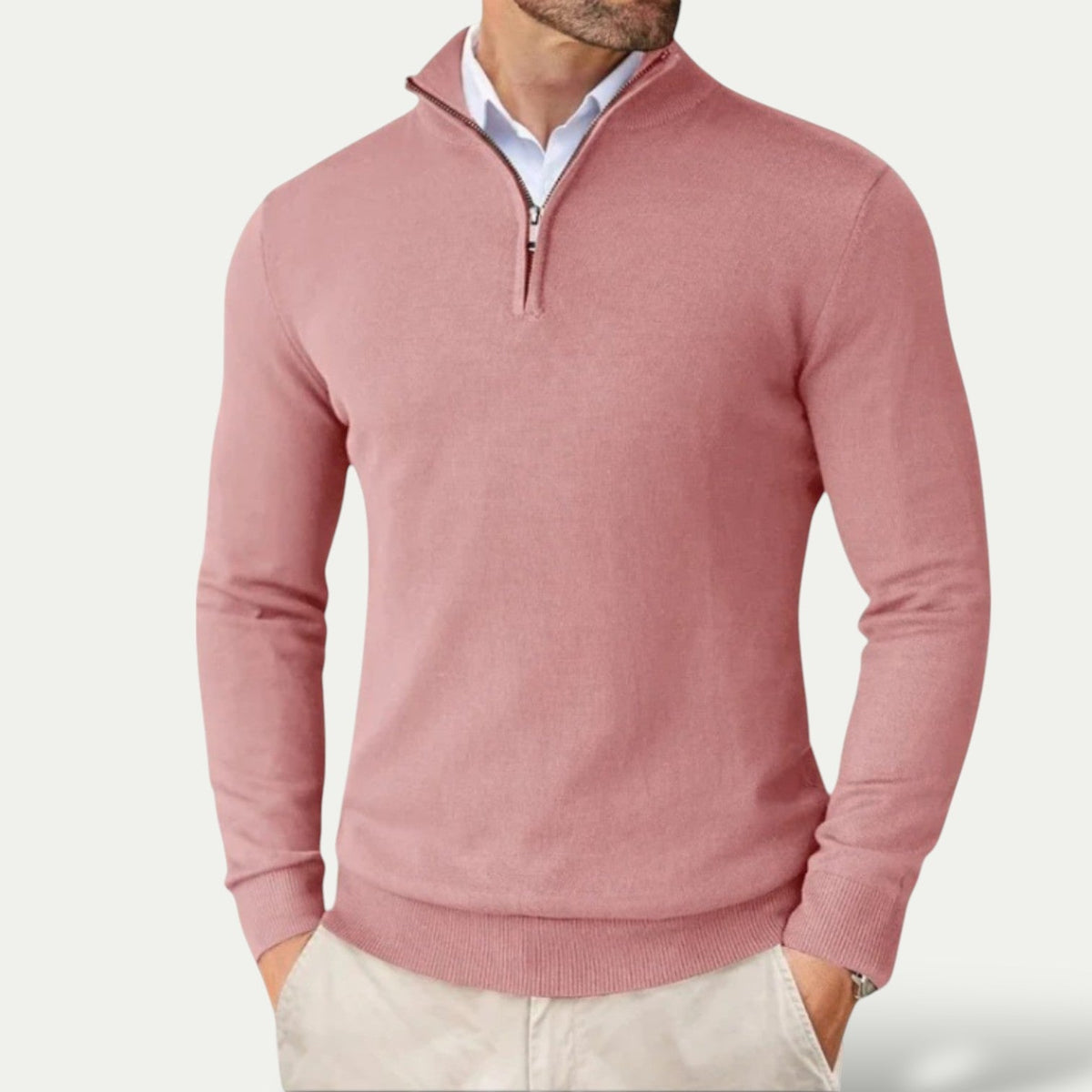Herren Half-Zip Pullover mit Stehkragen, Rippbündchen und langen Ärmeln
