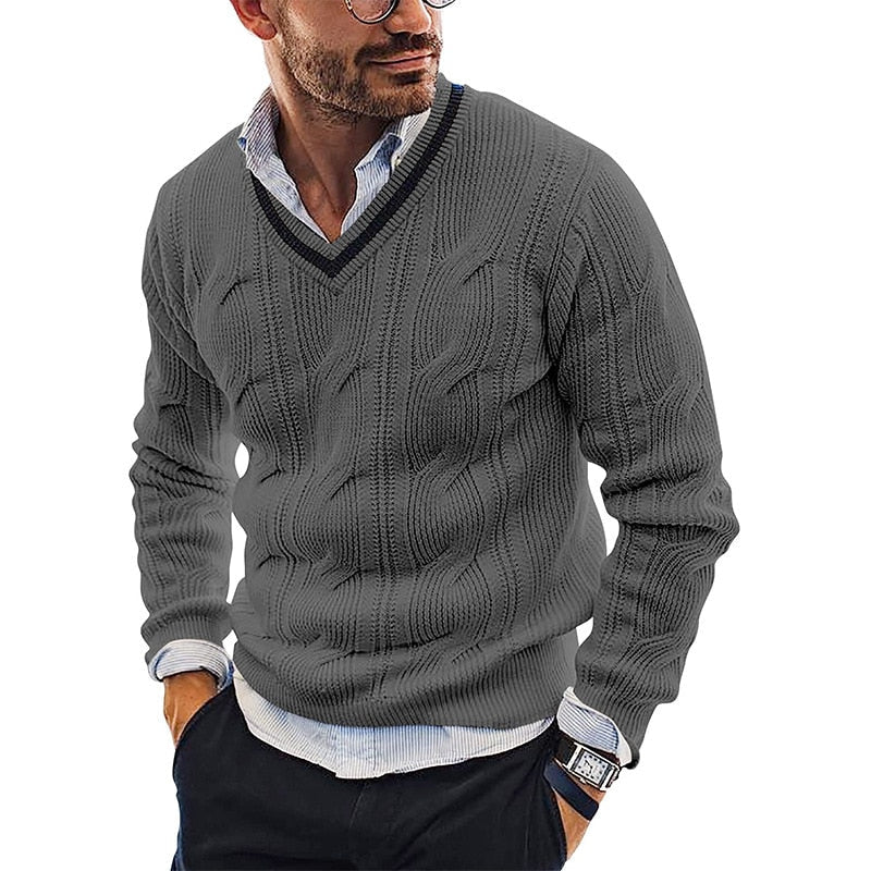 Men's Warm Sweater – V-Neck & Chunky Knit