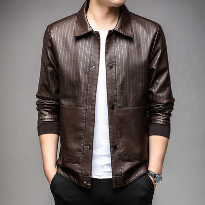 Men's Slim Fit Leather Jacket – Faux Leather, Front Zipper & Slim Cut
