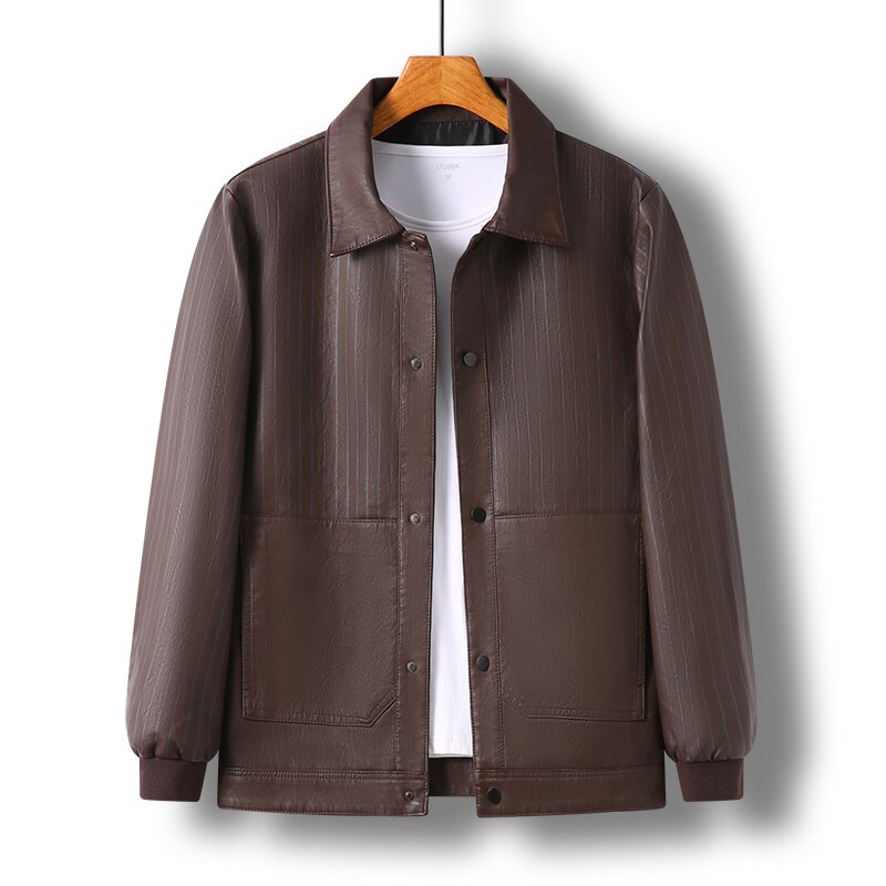 Men's Slim Fit Leather Jacket – Faux Leather, Front Zipper & Slim Cut