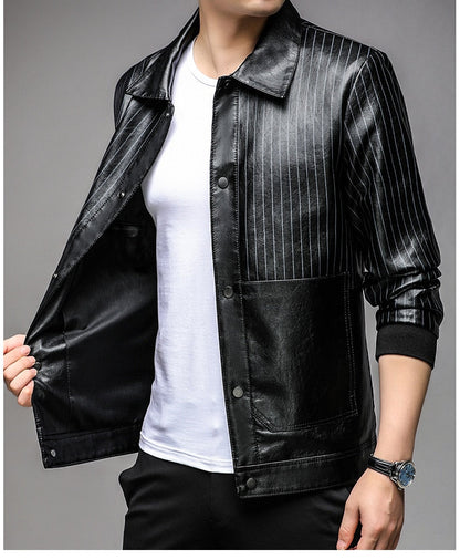 Men's Slim Fit Leather Jacket – Faux Leather, Front Zipper & Slim Cut