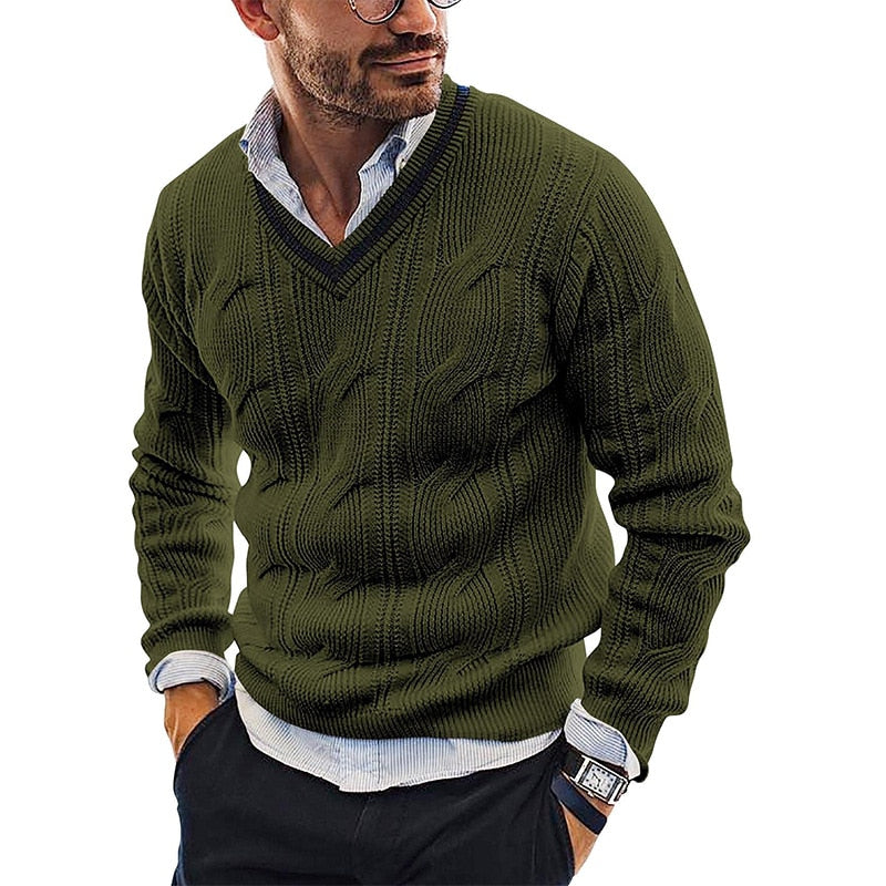 Men's Warm Sweater – V-Neck & Chunky Knit