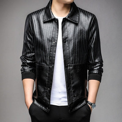 Men's Slim Fit Leather Jacket – Faux Leather, Front Zipper & Slim Cut