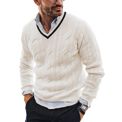 Men's Warm Sweater – V-Neck & Chunky Knit
