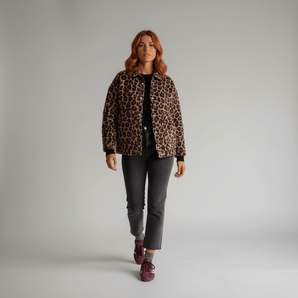 Women's Printed Transitional Jacket – Loose Fit, Button Placket & Lightweight