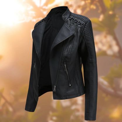 Women's Brown Leather Jacket – Soft Faux Leather, Turndown Collar & Waist Belt