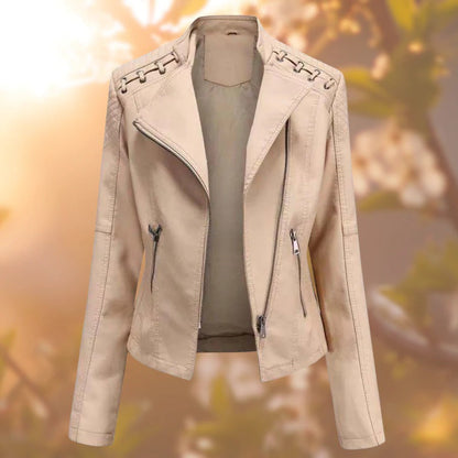 Women's Brown Leather Jacket – Soft Faux Leather, Turndown Collar & Waist Belt
