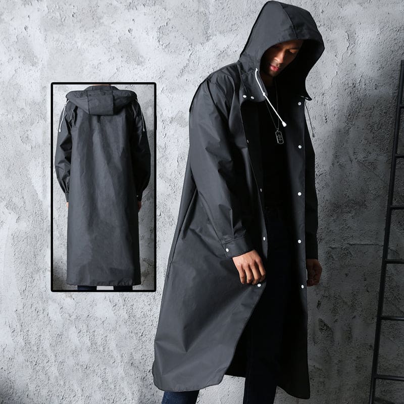 Herren Lange Regenjacke – Wasserdicht, Gefüttert & Mit Kapuze
