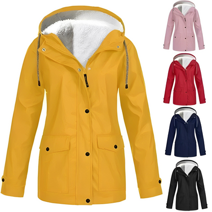 Damen Fleecegefütterte Regenjacke – Wasserdicht, Warm & Mit Reverskragen