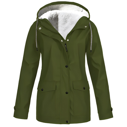 Damen Fleecegefütterte Regenjacke – Wasserdicht, Warm & Mit Reverskragen