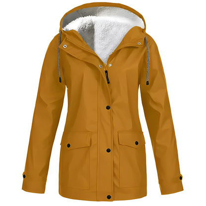 Damen Fleecegefütterte Regenjacke – Wasserdicht, Warm & Mit Reverskragen