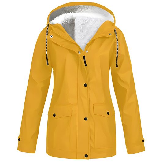 Damen Fleecegefütterte Regenjacke – Wasserdicht, Warm & Mit Reverskragen