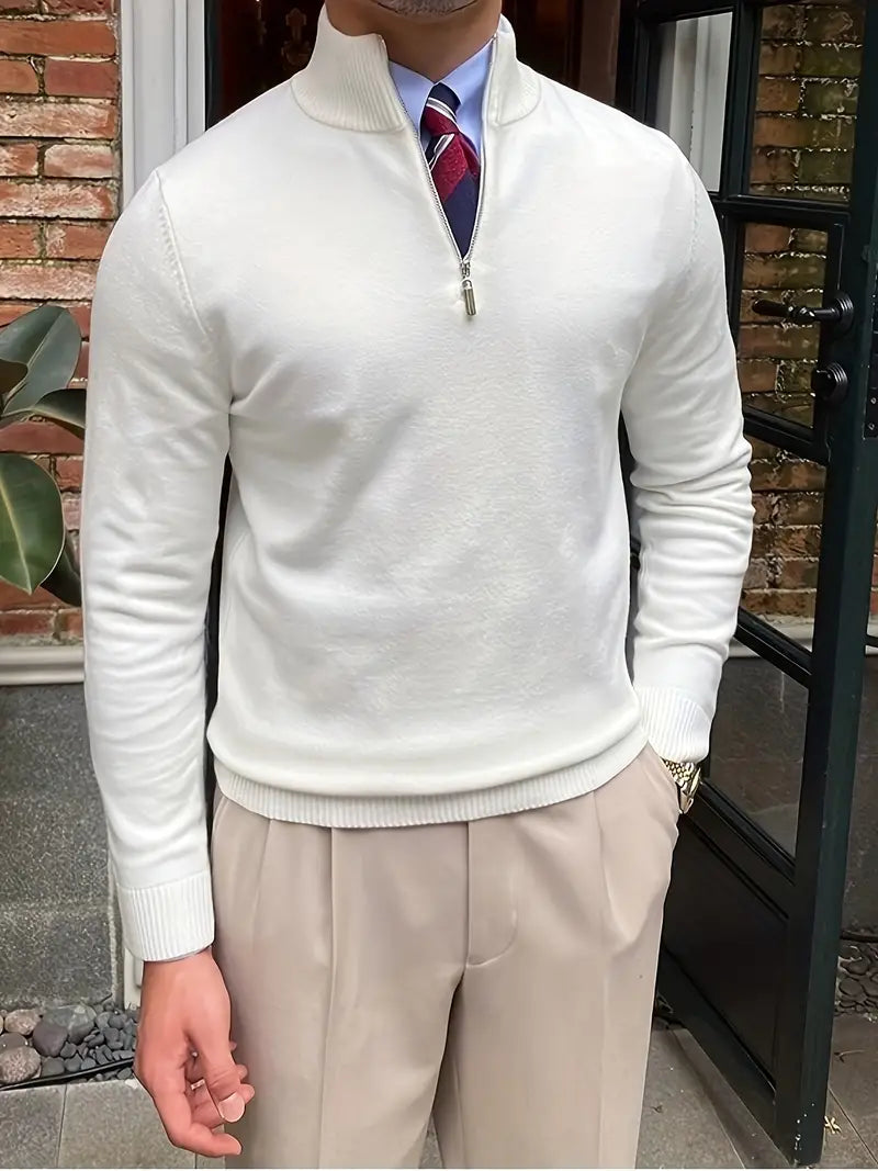 Herren Half-Zip Pullover mit Stehkragen in Schwarz oder Weiß, Größen M–2XL