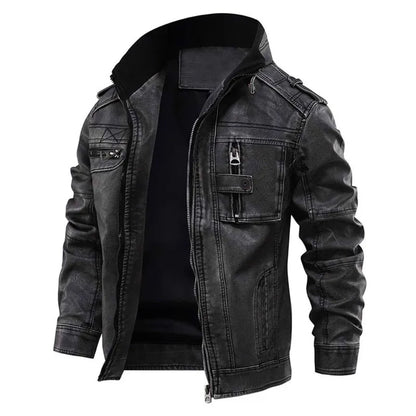 Men's Vegan Leather Jacket – Cruelty-free Material, Stand-up Collar & Front Zipper