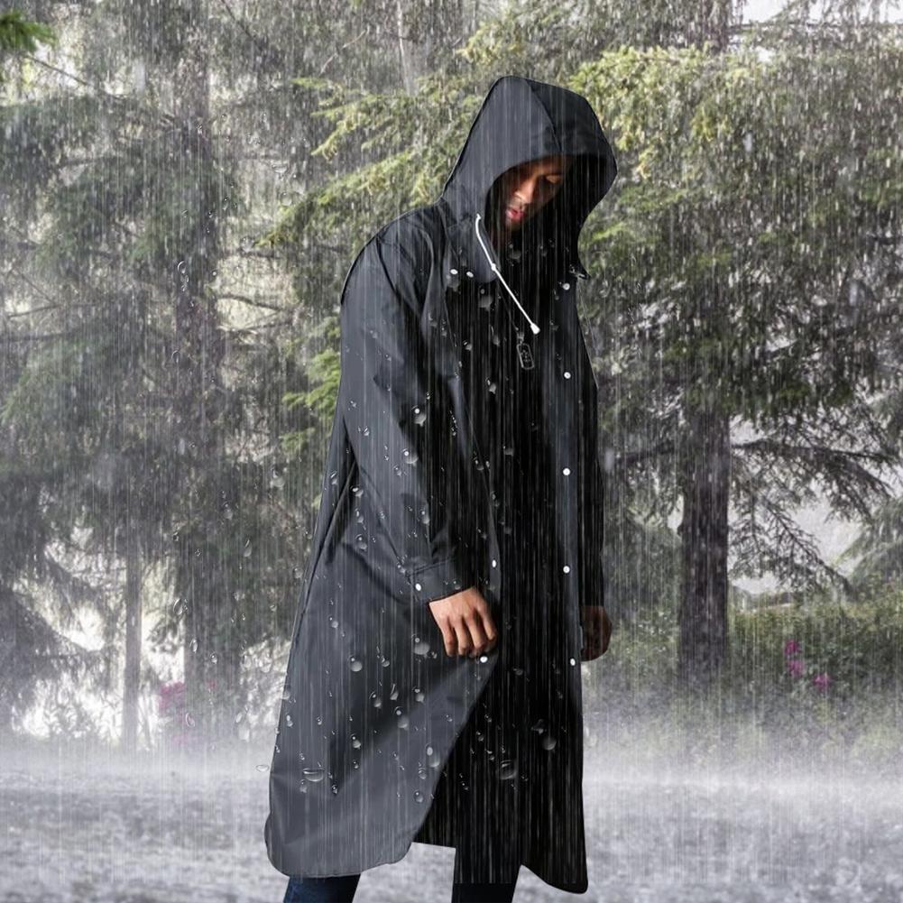 Herren Lange Regenjacke – Wasserdicht, Gefüttert & Mit Kapuze